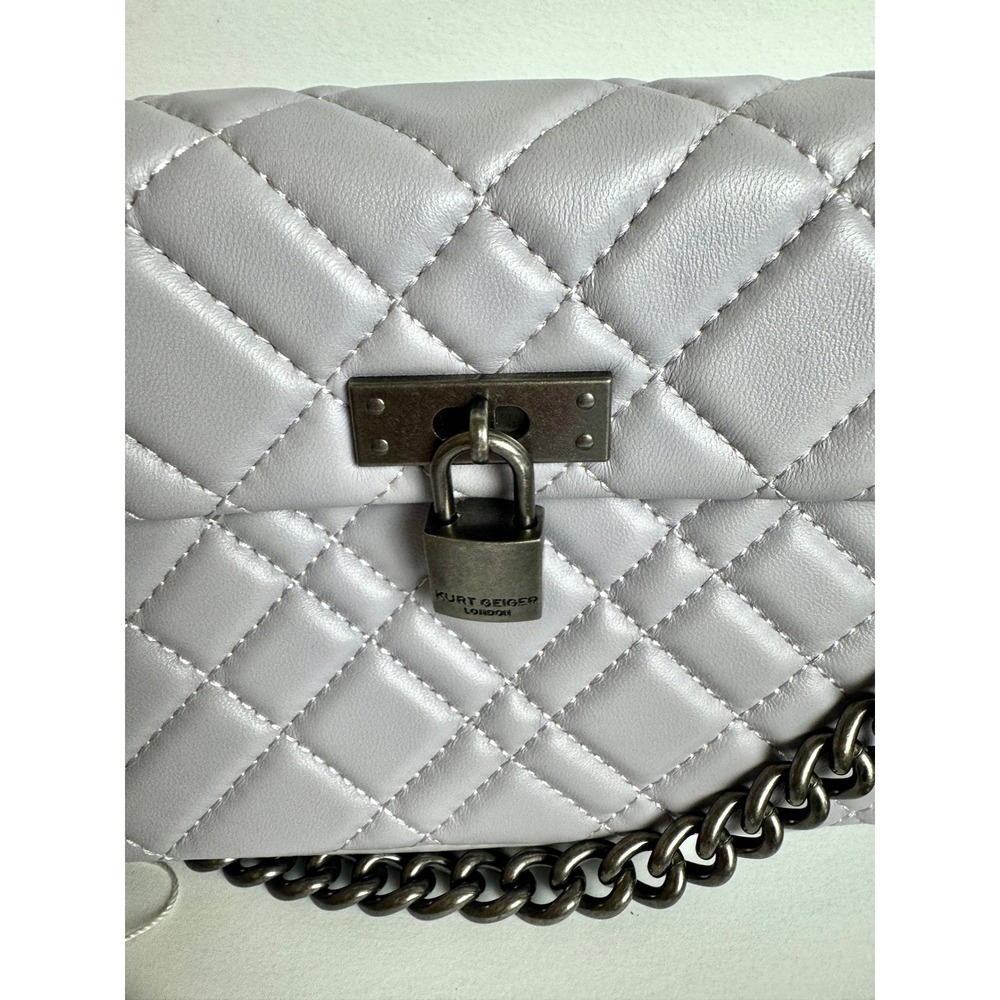 Kurt Geiger London Brixton Gray Quilted Leather Crossbody Chain Flap Bag NWT - Picture 4 of 16